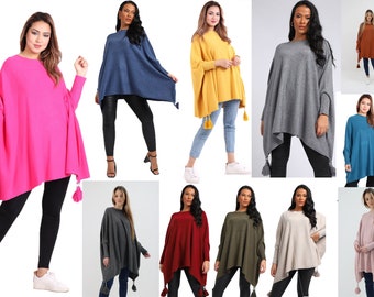 Pull italien chauve-souris pour femme, poncho d'hiver pour femme, cape en tricot, cardigan grande taille