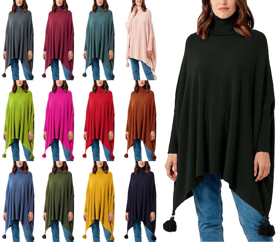 Ladies Oversized Italian Knitted Cowl Neck Poncho Jumper - Etsy