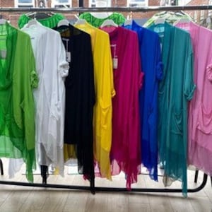 Ladies Italian Tunic Silk Top Womens Lagenlook Plain Wrap Over Front Pockets Tunic Top