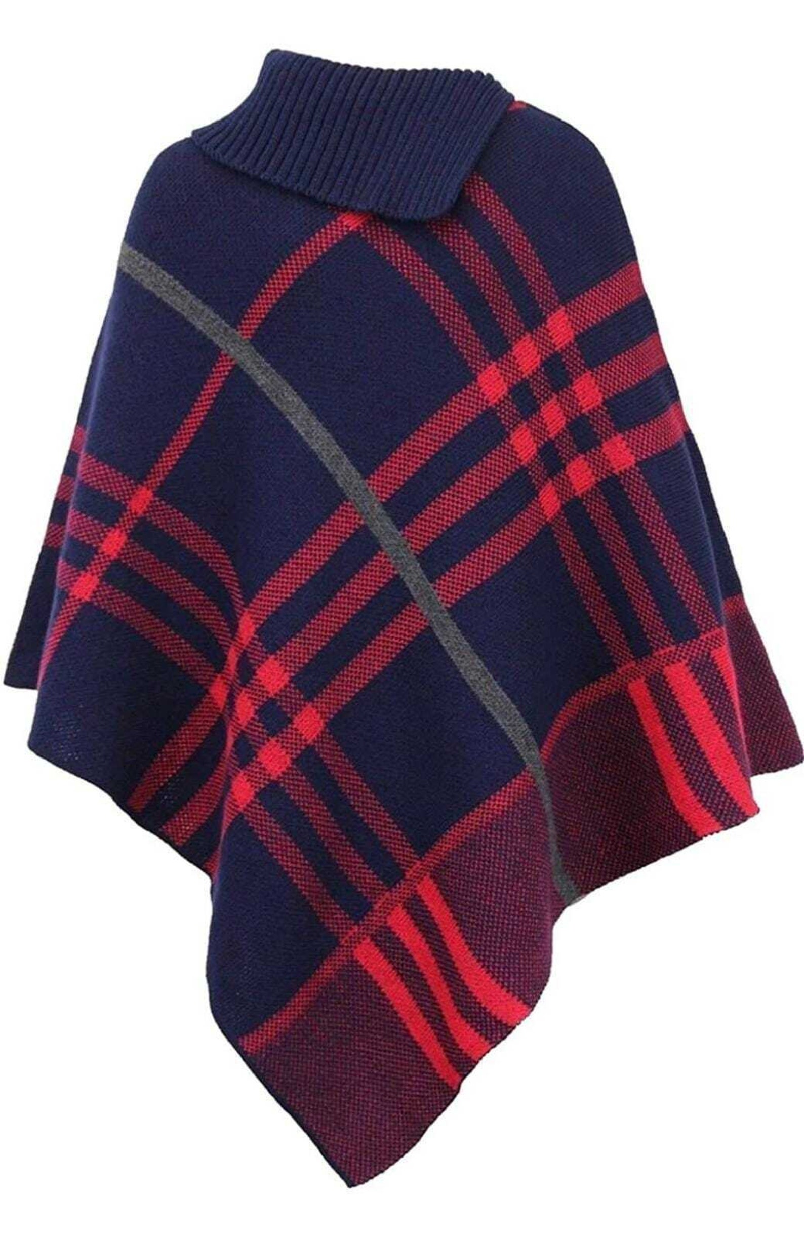 Roll Neck Tartan Poncho in Black - Originals UK