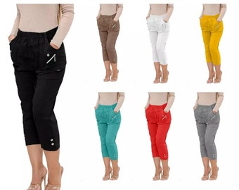 Pantalones cortos de verano elásticos informales para mujer Cherry Berry 3/4 recortados