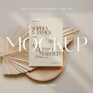 A6 kaart foto mockup, bruiloft briefpapier mockup, kaart mockup, bruiloft uitnodiging mockup, PSD Smart Object #01