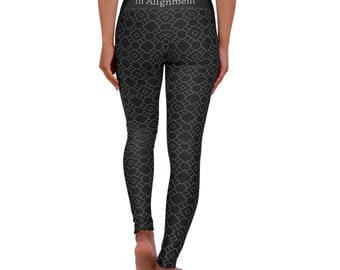 Yogahosen für Frauen | Yogahose mit hoher Taille | Schwarze, enge Yogahose mit Umschlag | Intention Setting Affirmation „In Alignment“ Damenhose