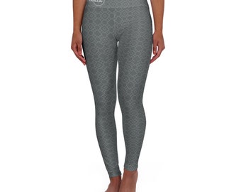 Gray Yoga Pants For Women | High Waisted Yoga Pant | Black Foldover Tight Yoga Pants | Intention Setting Affirmation "Release" Women Pants