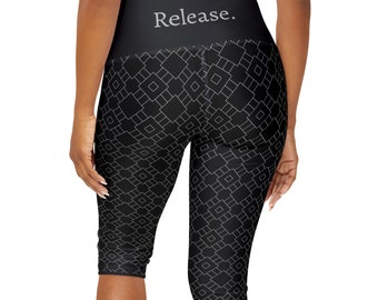 Capri Yoga Pants For Women | High Waisted Capri Yoga Pants | Black Tight Capri Yoga Pants | Intention "Release" Women Capri Pants