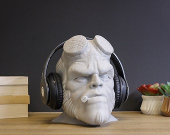 Soporte para auriculares Hellboy, soporte para auriculares, juegos, decoración de habitaciones, oficina, escritorio, busto para pintar de Hellboy, regalo para fanáticos de los cómics