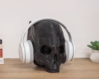 Black Panther Skull Headphone Stand | Gaming room decor | Headphone holder