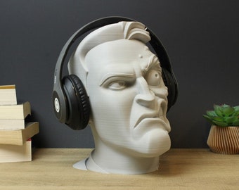 Two-Face Headphone Stand | Headphone Holder, Gaming, Room Decor, Office, Desktop | Two-Face Paintable Bust