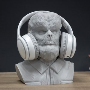 Suporte para fone de ouvido Wolfman | Suporte para fone de ouvido, jogos, decoração de quarto, escritório, mesa | Busto pintável de lobisomem | Presente de nerd