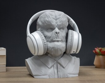 Soporte para auriculares de hombre lobo, soporte para auriculares, juegos, decoración de habitaciones, oficina, escritorio, busto de hombre lobo para pintar, regalo para nerds
