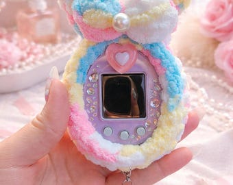 Estuche de orejas de conejo Tamagotchi de ganchillo, funda/estuche de perla Coquette