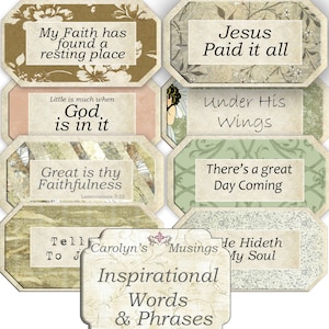 Inspirational Words and Phrases, Printable Inspirational Quotes, Junk Journal Ephemera, Bible Journaling, Prayer, Faith journal supplies
