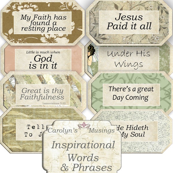 Inspirational Words and Phrases, Printable Inspirational Quotes, Junk Journal Ephemera, Bible Journaling, Prayer, Faith journal supplies