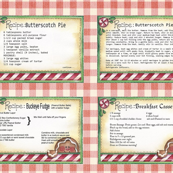 Printable, Christmas Holiday, Recipe Cards, digital download, Recipe Book Printable Gift, SET 1