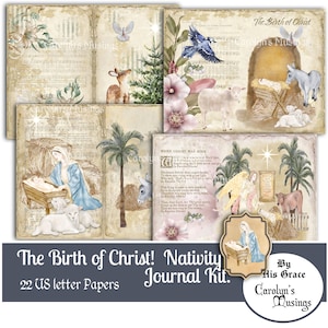 Natividade, Junk Journal Kit, Para Impressão, Nascimento de, Jesus Cristo, Natal Vintage, Digital, Álbum de recortes, Papel,