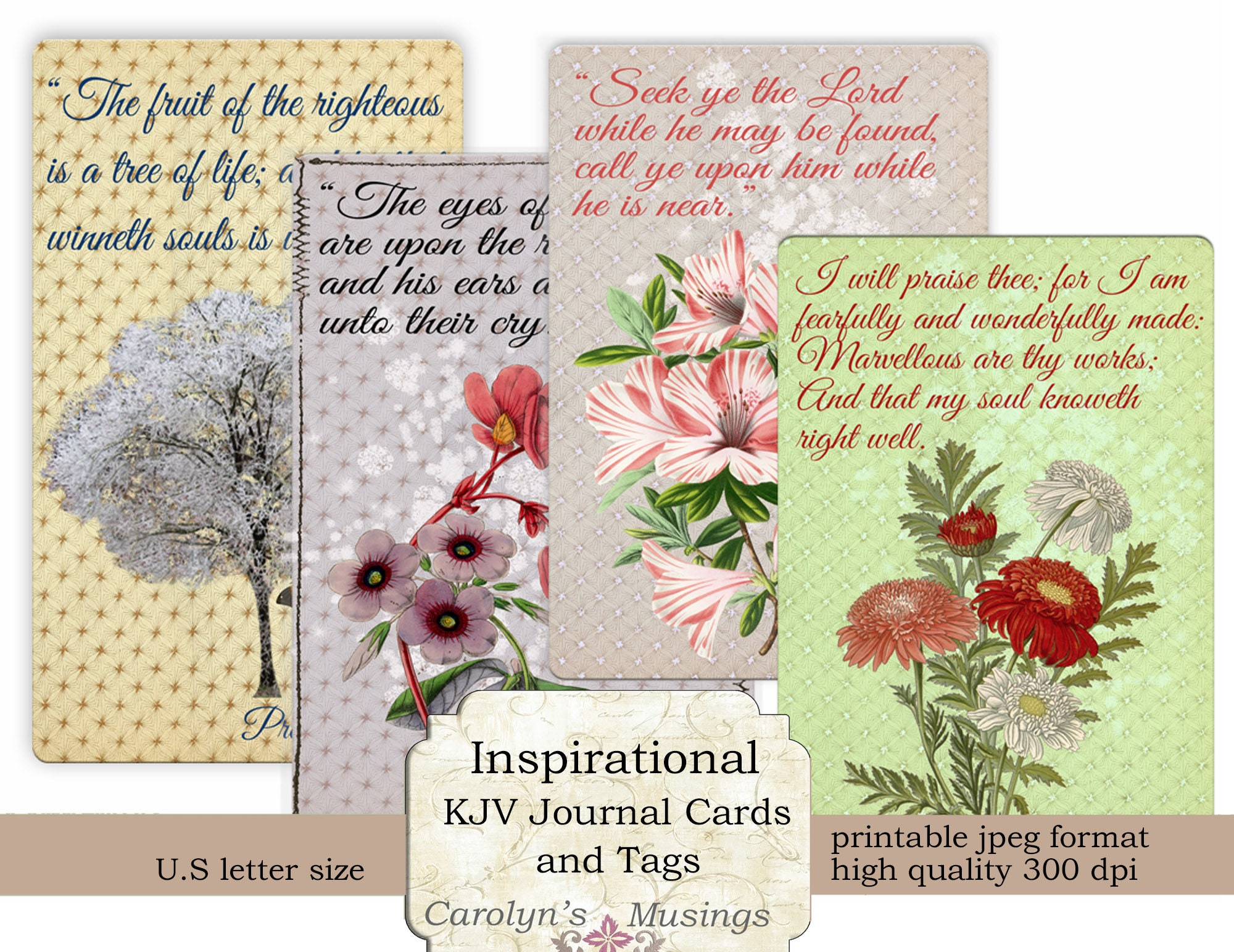 Printable KJV Inspirational Bible Verse Journal Cards - Etsy
