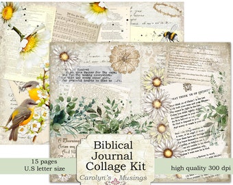 Printable Prayer Journal Collage kit, Devotional Journal ephemera, Christian, Bible Verses, Scriptures, Printable Vintage Ephemera