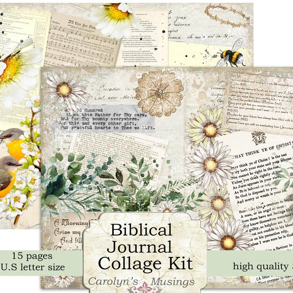 Printable Prayer Journal Collage kit, Devotional Journal ephemera, Christian, Bible Verses, Scriptures, Printable Vintage Ephemera