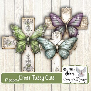 Junk Journal Christian Kreuz Fussy Schnitte | Journal Cover Ephemera | druckbares journal wählerisch geschnittene kreuze, grün, blau, lila, rosa kreuze