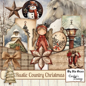 Kit de diário lixo de Natal, Natal country, cavalos, rústico, papel digital, para impressão, confecção de cartões, coisas efêmeras, papel de diário, confecção de cartões