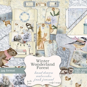 Winter Wonderland Forest junk journal kit, Printable Journal Supplies, Printable Journal papers