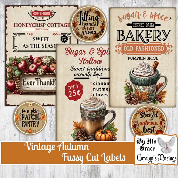 Vintage Autumn Junk Journal Ephemera: Fall Baking Labels (Digital Download, PNG Included)