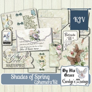 Junk Journal Shades of Spring KJV Scripture Kit, Gebetsjournal Ephemera, Muttertag, Ostern, bedruckbar, Geschenk