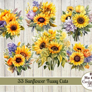 Tournesols coupés délicats, journal indésirable, éphémères, autocollants tournesol, éphémères de scrapbooking, téléchargement numérique, vous imprimez