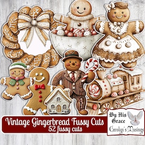 Recortes de pan de jengibre vintage imprimibles / 52 panes de jengibre navideños / Scrapbooking navideño efímero / Descarga digital / Reflexiones de Carolyn