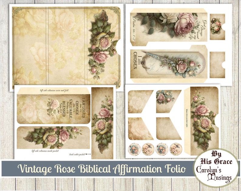 Vintage Rose Biblical Affirmation Folio: Junk Journal Ephemera ...