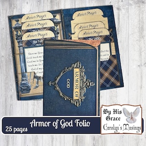 Junk Journal Folio Armor of God | Afdrukbaar mannelijk knutselproject | Kit christelijk geloof| Devotionele gebedsgebed (NBG) |Digitale download |Mannelijk