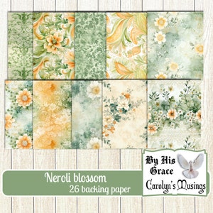 Junk Journal Neroli Blossom Collage Backing Papers, 26 carte digitali, stampabili, Orange Blossom, Cardmaking, Scrapbooking Ephemera,
