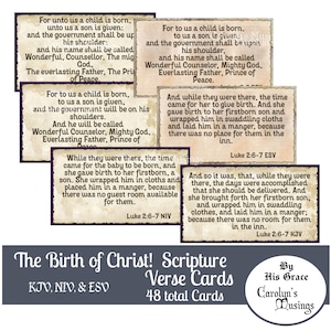 Birth of Christ, Junk Journal, Scripture Cards, Printable, KJV, ESV, NIV, Luke, Matthew, Isaiah