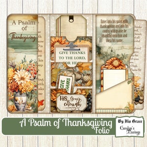 Junk Journal Folio, Salmo de Ação de Graças, Outono, Escrituras, Gratidão, Outono, Presente, Kit de artesanato, Download digital, Coisas efêmeras para impressão