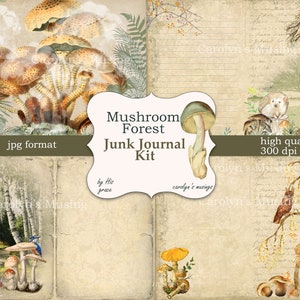 Mushroom Forest Junk Journal Kit, Nature Junk Journal Pages, Shabby Woodland Journal Supplies, Scrapbook Ephemera, PRINTABLE, DIGITAL