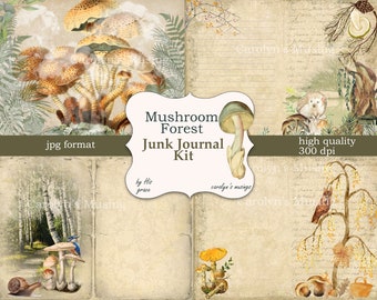 Mushroom Forest Junk Journal Kit, Nature Junk Journal Pages, Shabby Woodland Journal Supplies, Scrapbook Ephemera, PRINTABLE, DIGITAL