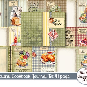 Junk Journal Kit, Recipe, Book, Neutral, Cook, Gift Idea, Mother's Day, Brother, Son, Daughter, Digital Download, Craft Kit, Minimalist