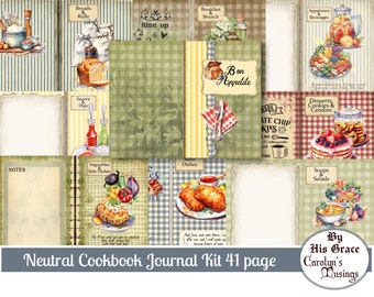 Junk Journal Kit, Recipe, Book, Neutral, Cook, Gift Idea, Mother's Day, Brother, Son, Daughter, Digital Download, Craft Kit, Minimalist