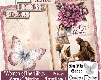 Devotional Journal Kit, Mary & Martha, Women of the Bible 37 page Devotional kit, Faith Journal supplies, Faith Ephemera, Digital Download