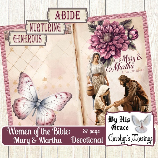 Devotional Journal Kit, Mary & Martha, Women of the Bible 37 page Devotional kit, Faith Journal supplies, Faith Ephemera, Digital Download