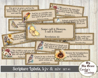 Scripture Verse labels, KJV, NIV, Prayer Journal ephemera, Printable label, Scrapbooking Ephemera, Card Making Supplies