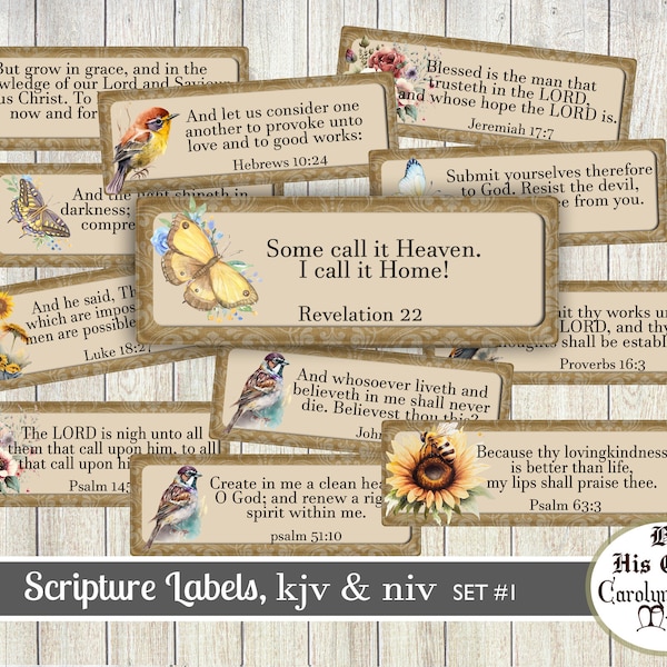 Scripture Verse labels, KJV, NIV, Prayer Journal ephemera, Printable label, Scrapbooking Ephemera, Card Making Supplies