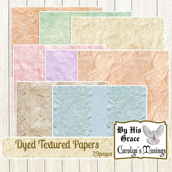 Junk Journal Dyed Textured Papers, Paper Textures, Crinkled Papers, Dyed Color Papers, Printable, Digital Download, lace, Carolyns Musings