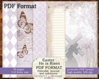 He is Risen Journal Kit, Easter Bible Journaling, Ephemera (PDF Format)