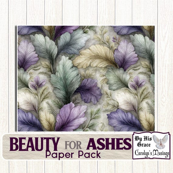 Floral Faith Journal Paper Pack: Purple Teal Scrapbook Papers Beauty for Ashes (Digital Download)