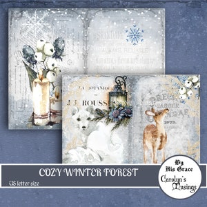 Junk Journal, Gezellig, Winter, Bos, Bos, Dieren, Kerstmis, Kit, Digitale Papers, Downloaden, Printables