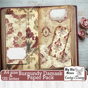 Kit digitale diario di scarto in stile vittoriano/ carte damascate bordeaux/ scrapbooking vintage/ download immediato/ pagine di riempimento / Carolyn's Musings