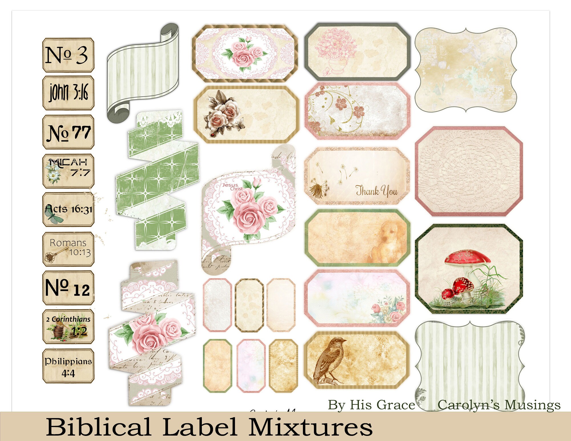 Printable Label Mixtures, Prayer Journal, Junk Journal, Christian, Bible, Faith Ephemera, Bible Phrases, Ephemera Pack, Faith Tags