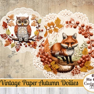 Corte exigente, vintage, outono, guardanapos de papel, guardanapo, lixo eletrônico, scrapbooking efêmero, raposa, abóbora, bolota, esquilo, download digital