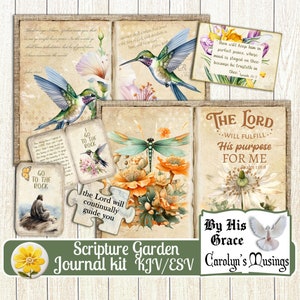 Kit de journal indésirable du jardin des écritures, kit de journal de jardin floral imprimable, écritures bibliques KJV, ESV, écritures éphémères, fabrication de cartes, téléchargement numérique